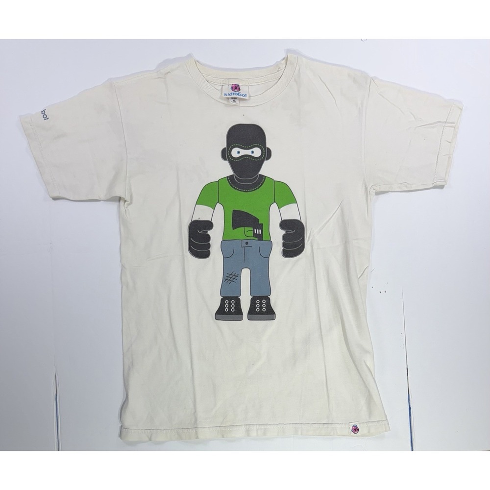 Kidrobot Masked Bandit Graphic T-Shirt Mens Small Cream Designer Toy Art Tee